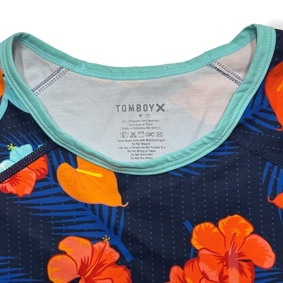 {TomboyX} Tropical Floral Hibiscus Print Swim Muscle Style Rashguard Tank Top - Picture 3 of 3